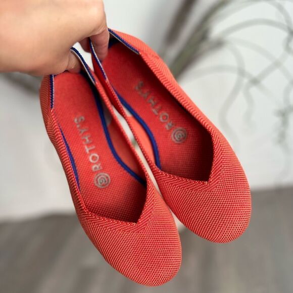 Rothy's Persimmon Orange Marine Stripe Heel RETIRED Flats Size 6.5 - Picture 1 of 8